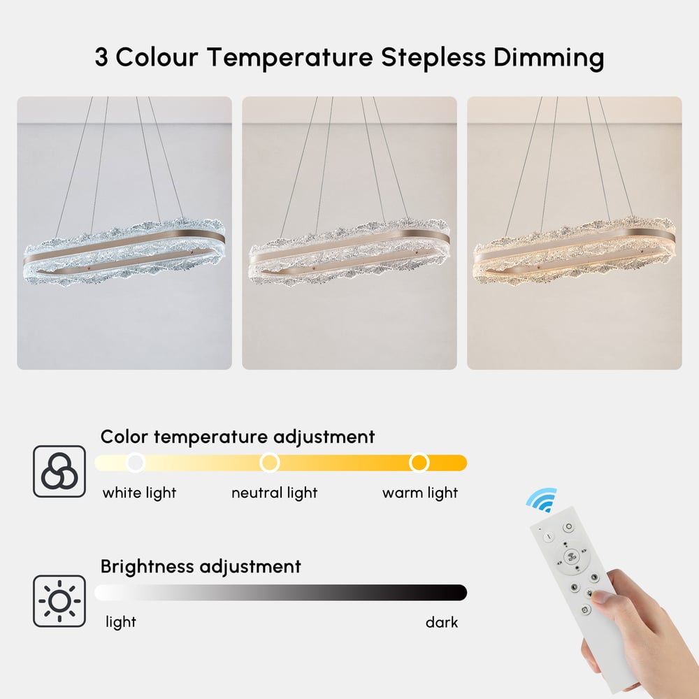 Modern Acrylic Crystal Chandelier with 3 Color Modes and Adjustable Height in Gold window image