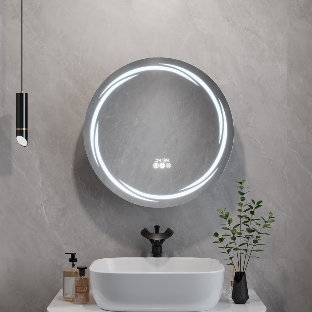 23.6" Round LED Medicine Cabinet with Storage, Anti-Fog, Dimmable — Black window image