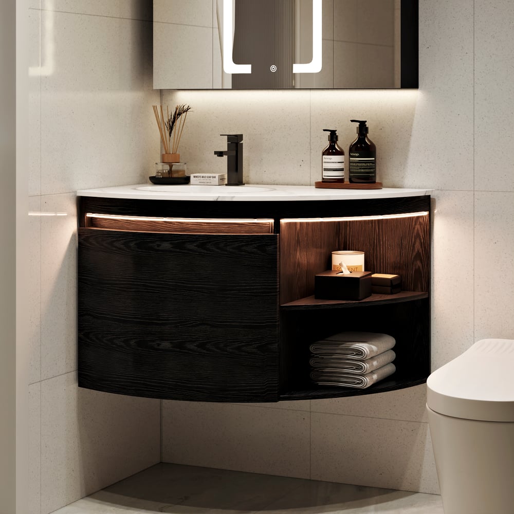 36" Corner Bathroom Vanity with Storage & LED Sensor Light window image