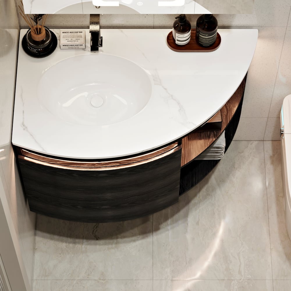 36" Corner Bathroom Vanity with Storage & LED Sensor Light window image