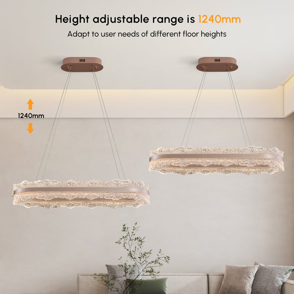 Modern Acrylic Crystal Chandelier with 3 Color Modes and Adjustable Height in Gold window image