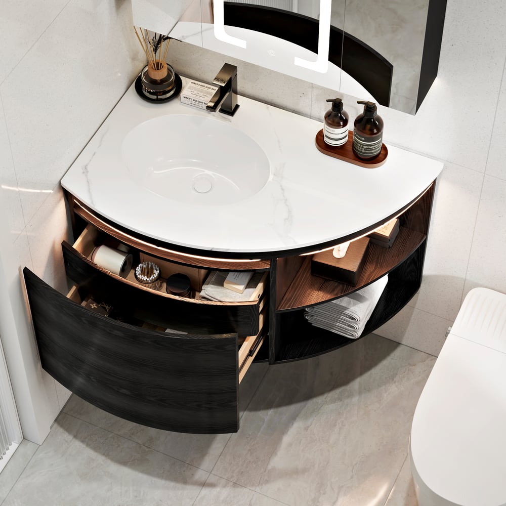 36" Corner Bathroom Vanity with Storage & LED Sensor Light window image