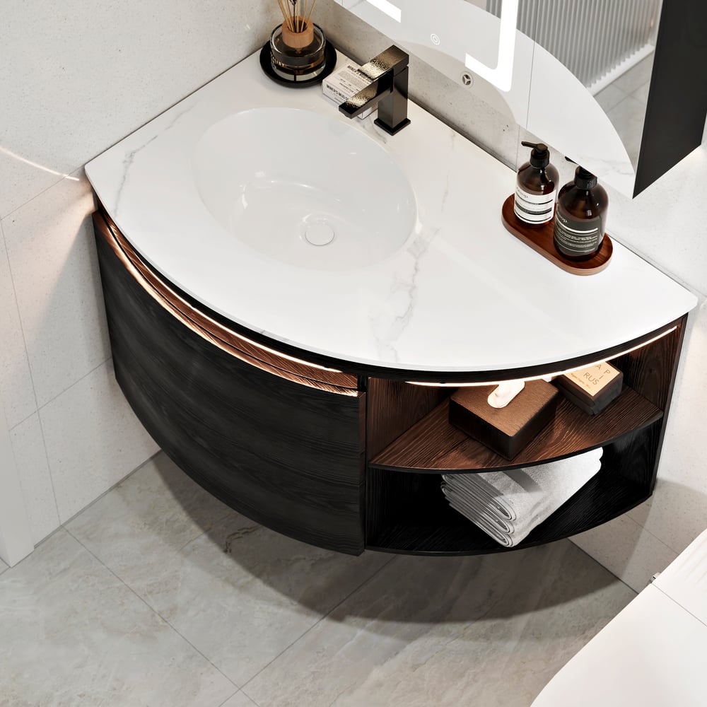 36" Corner Bathroom Vanity with Storage & LED Sensor Light window image