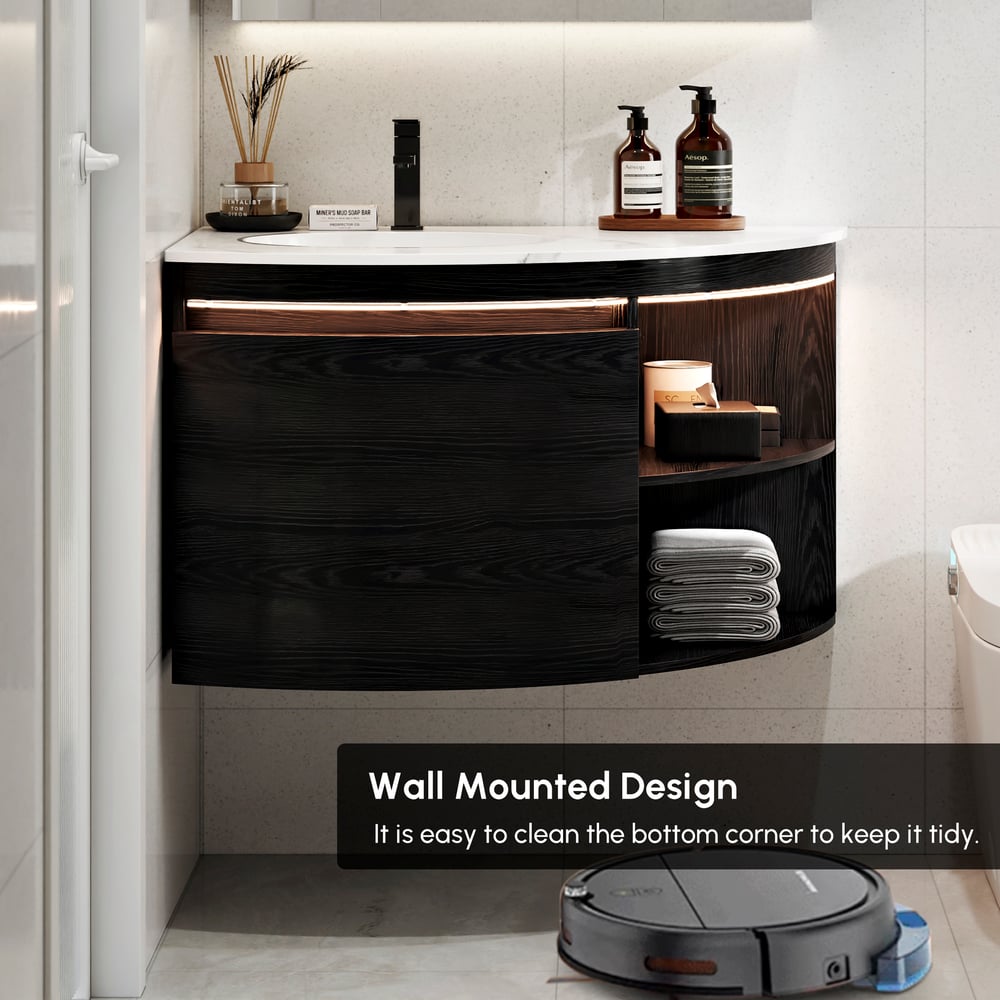 36" Corner Bathroom Vanity with Storage & LED Sensor Light window image