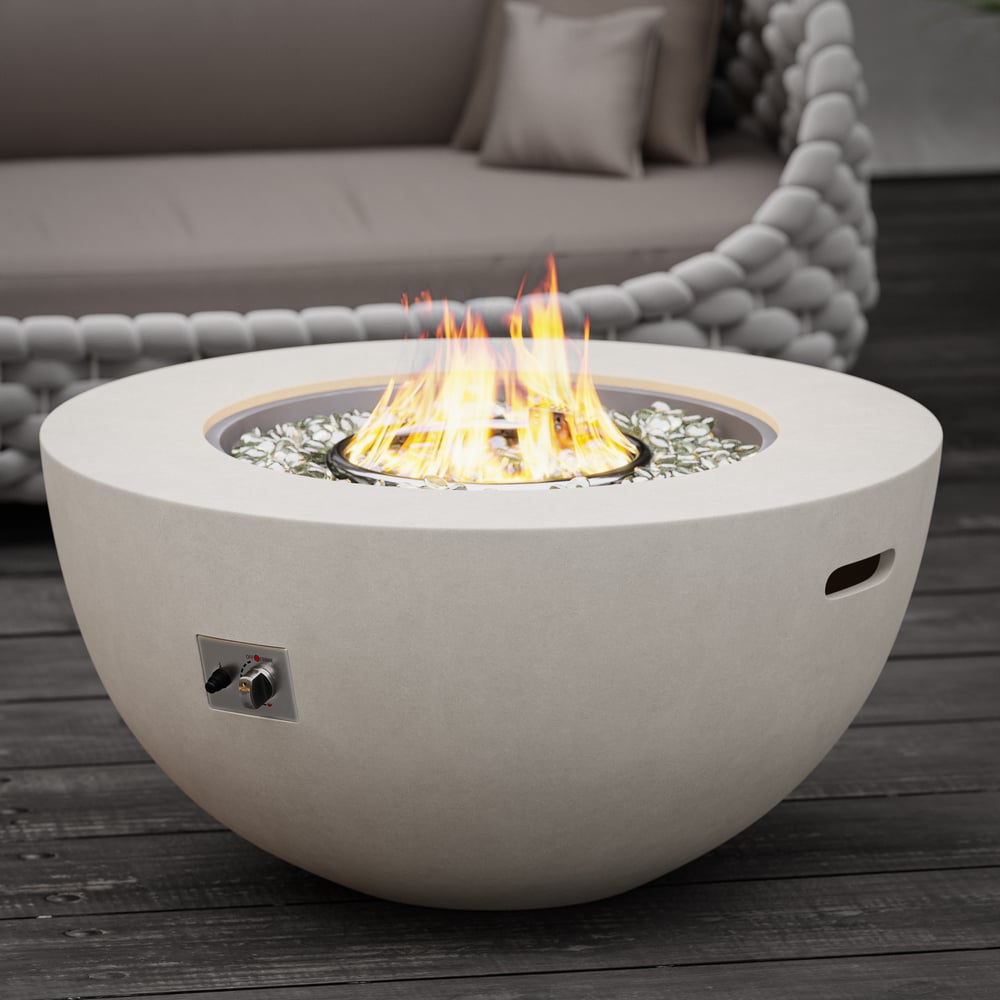 Szary palenisko wykonane z ognioodpornego betonu ze szkłem przedniej szyby obraz okna