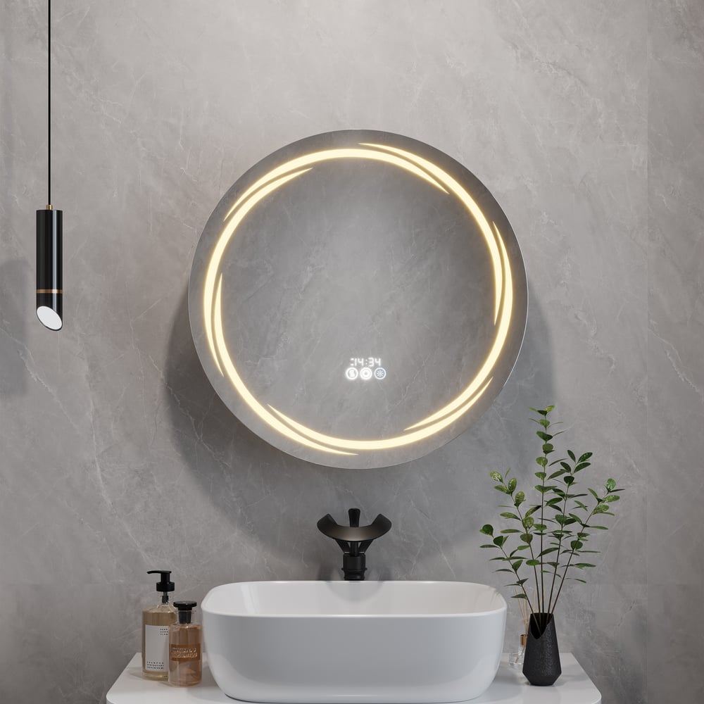 23.6" Round LED Medicine Cabinet with Storage, Anti-Fog, Dimmable — Black window image