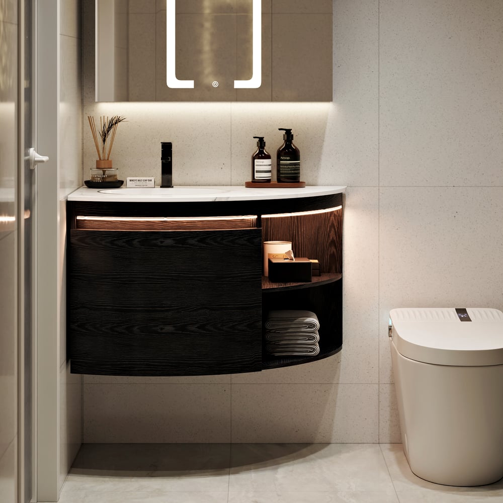 36" Corner Bathroom Vanity with Storage & LED Sensor Light window image