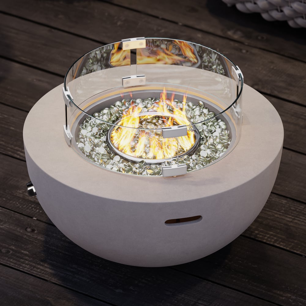 Szary palenisko wykonane z ognioodpornego betonu ze szkłem przedniej szyby obraz okna