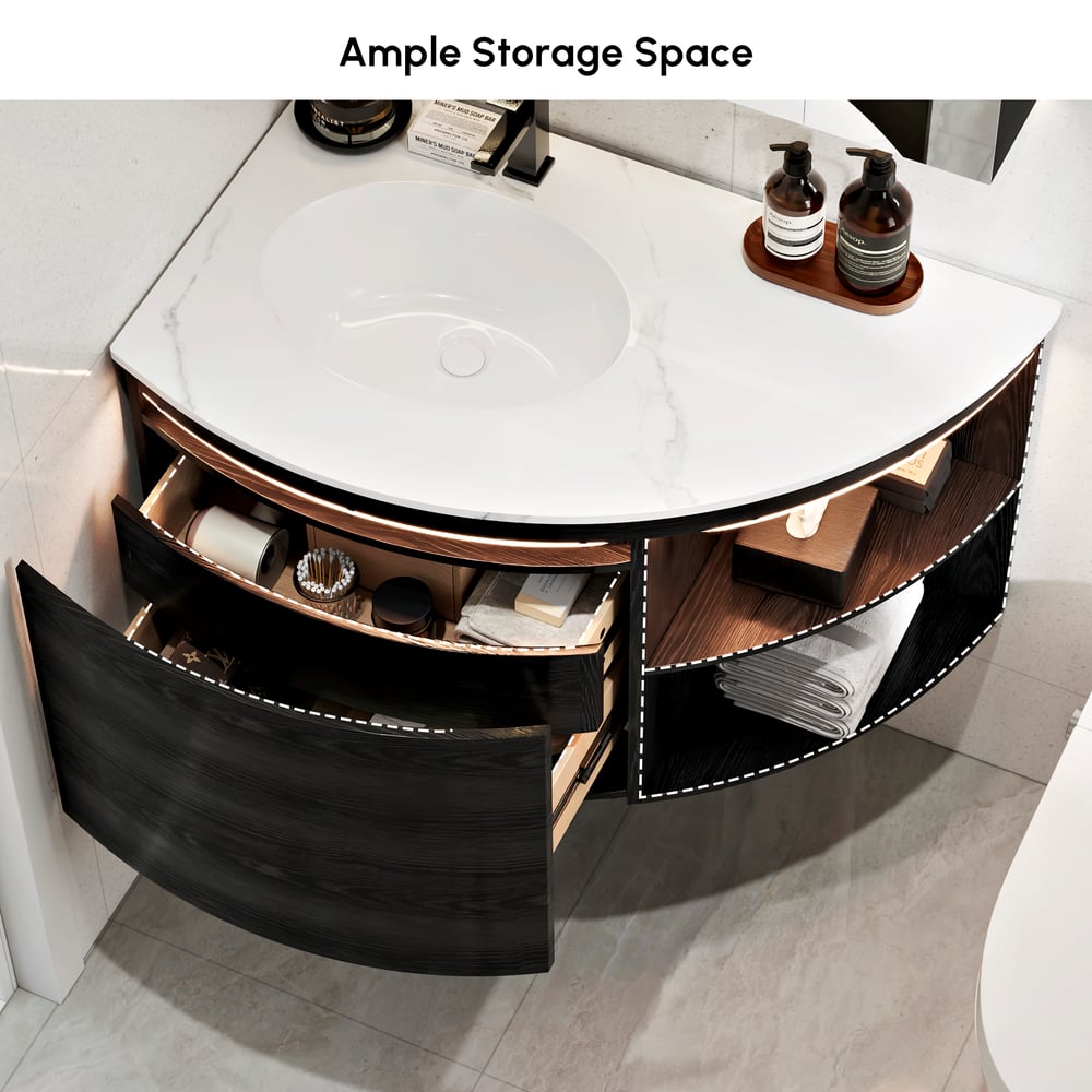 36" Corner Bathroom Vanity with Storage & LED Sensor Light window image