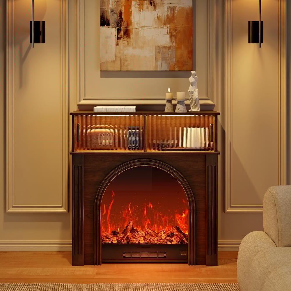 980mm Electric Fireplace TV Stand Console Table with Adjustable Warmth | Storage window image