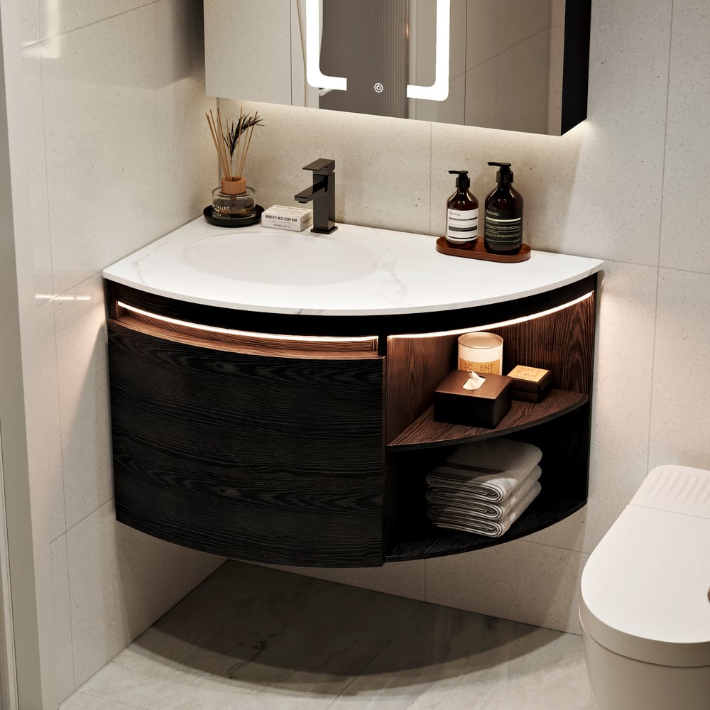 36" Corner Bathroom Vanity with Storage & LED Sensor Light window image