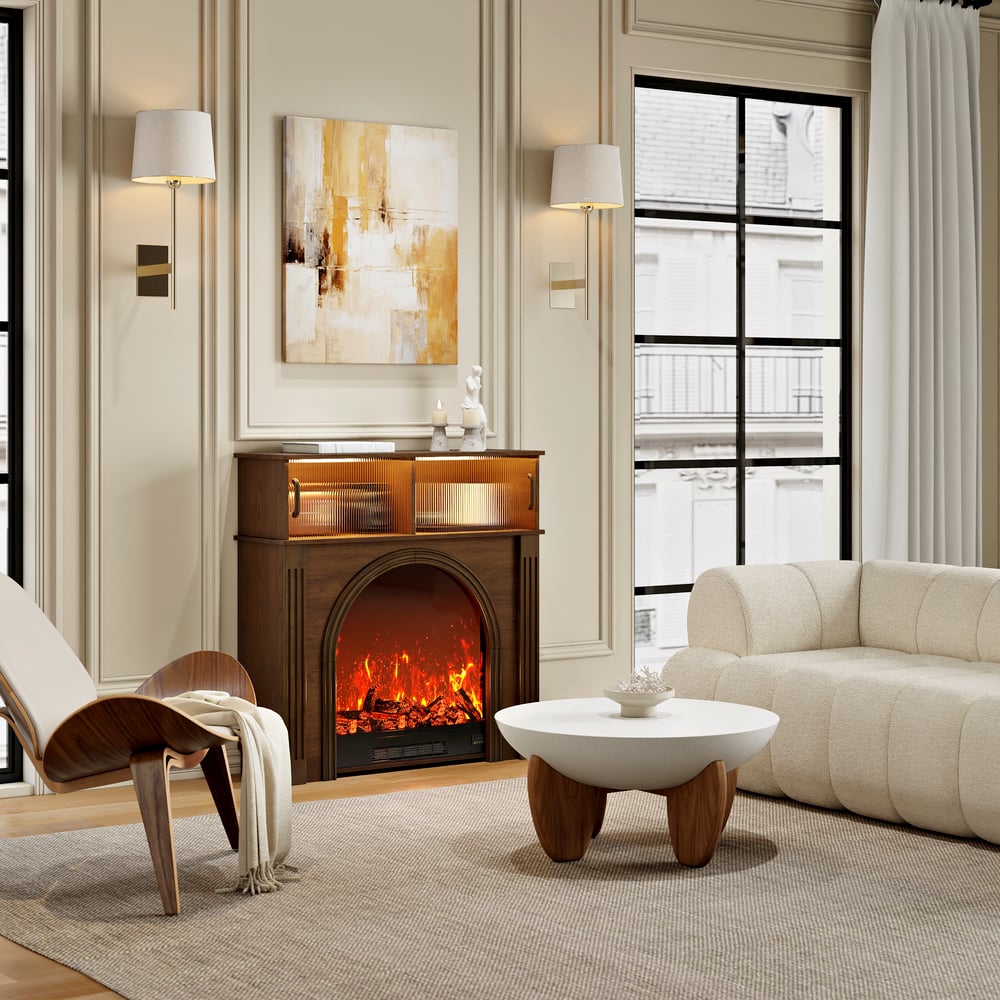 980mm Electric Fireplace TV Stand Console Table with Adjustable Warmth | Storage window image