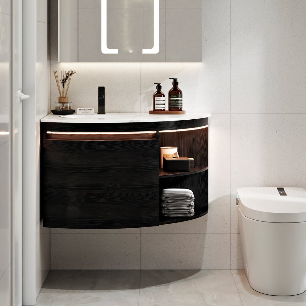 36" Corner Bathroom Vanity with Storage & LED Sensor Light window image