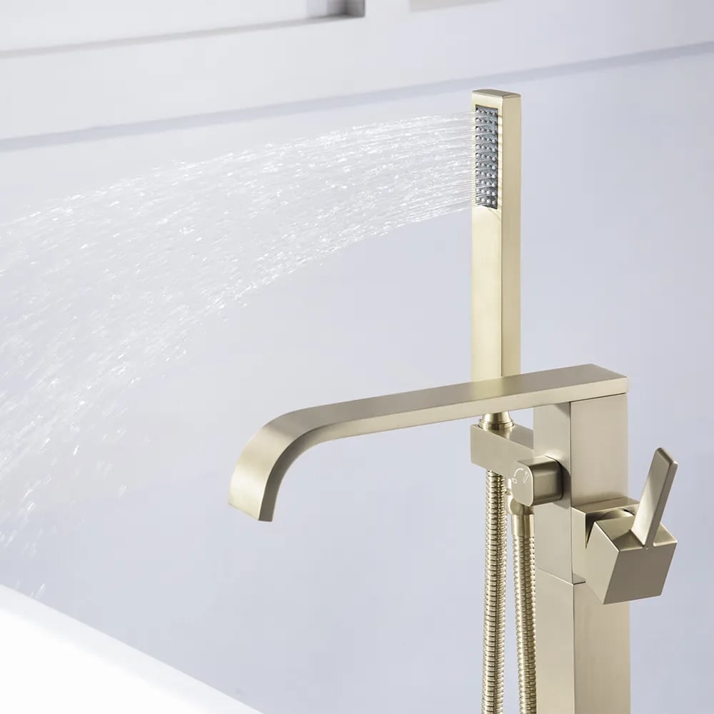 Dree Floor Mounted Tub Filler Single Handle Freestanding Bathtub Faucet Handheld Shower window image