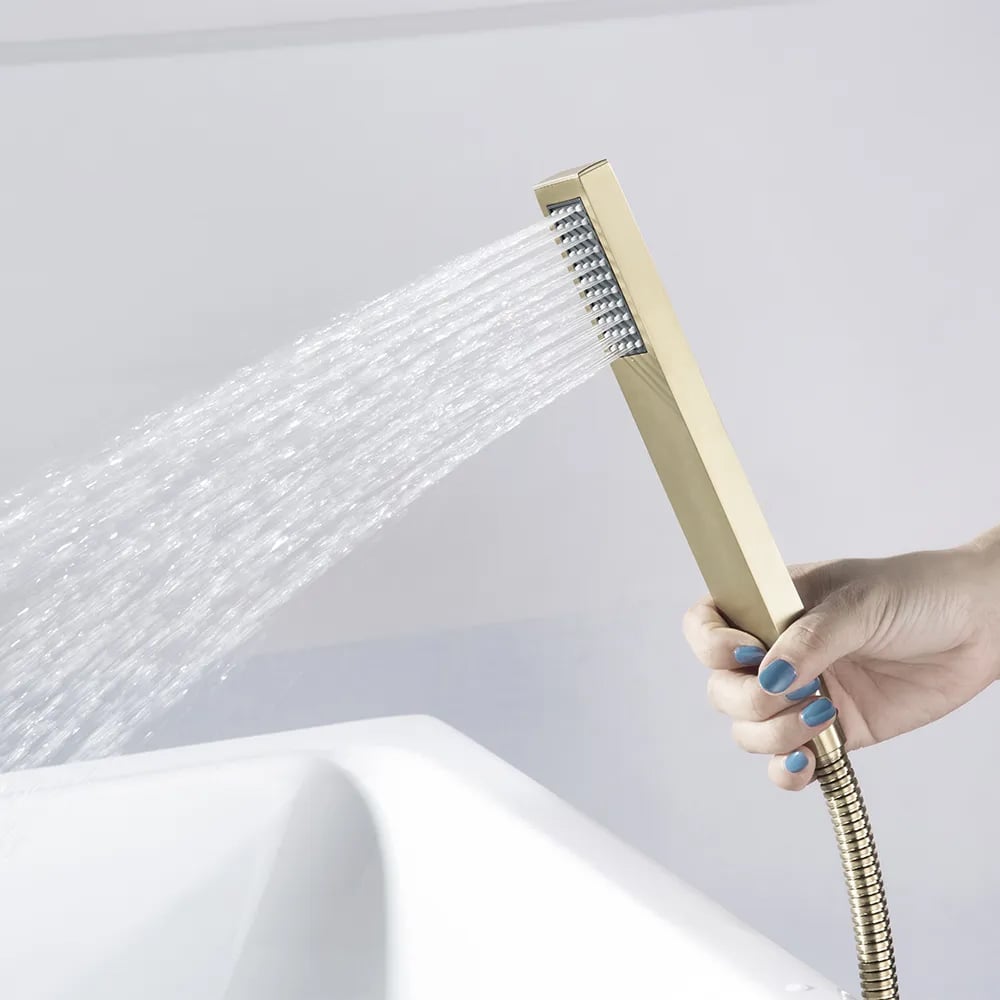 Dree Floor Mounted Tub Filler Single Handle Freestanding Bathtub Faucet Handheld Shower window image