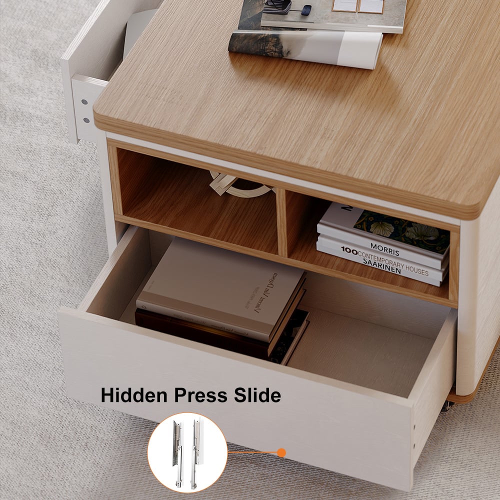 47" Lift-Top Foldable Natural & White Coffee Table with Drawers & Cabinet window image