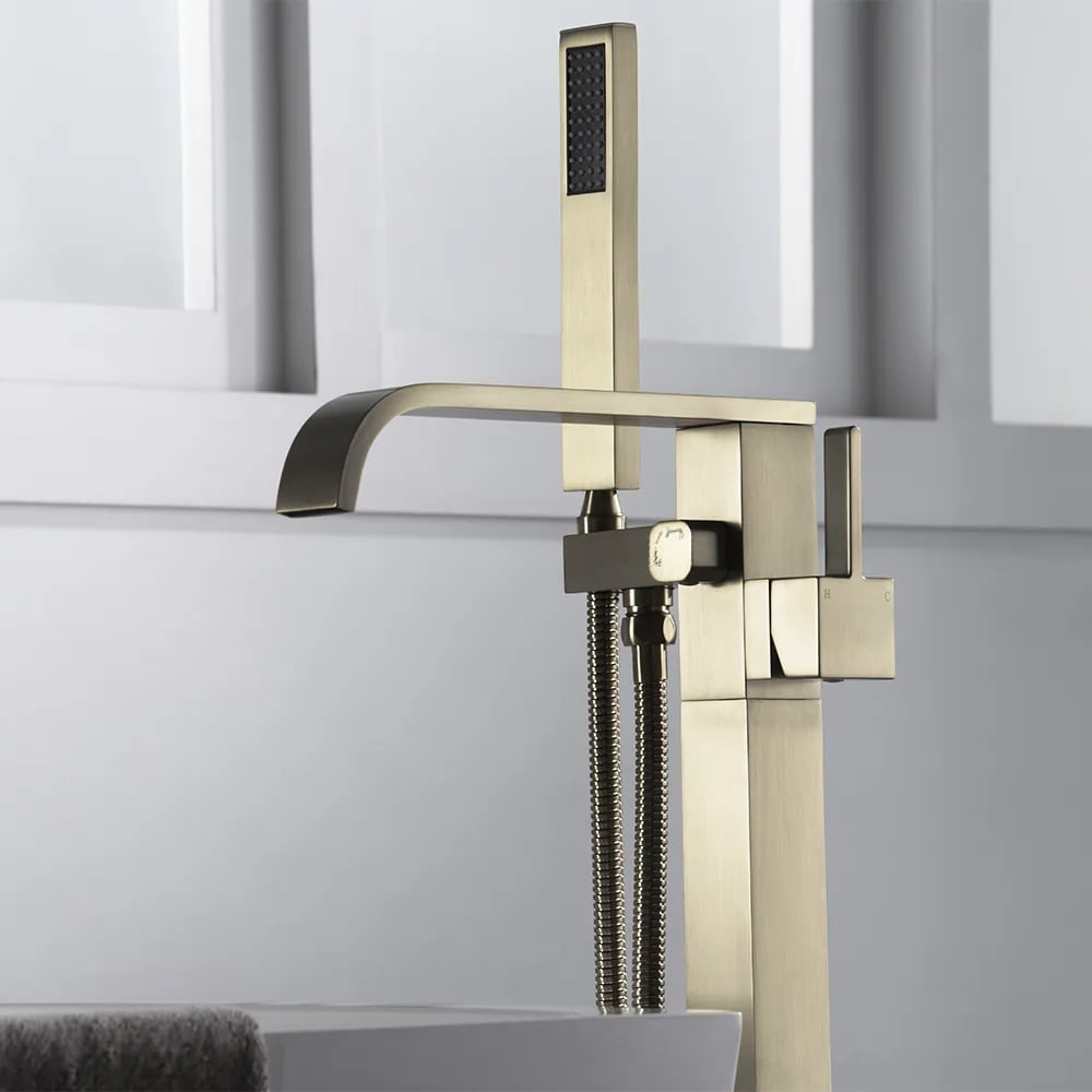 Dree Floor Mounted Tub Filler Single Handle Freestanding Bathtub Faucet Handheld Shower window image