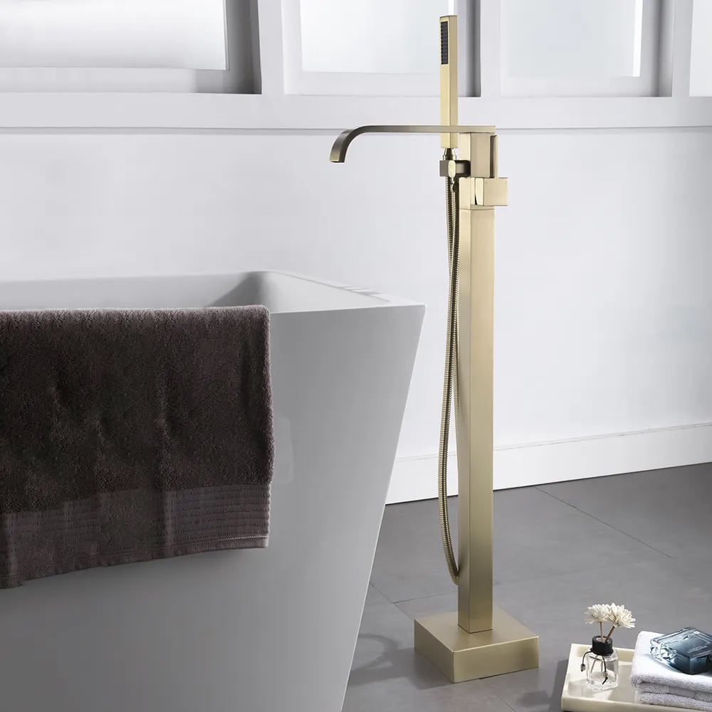 Dree Floor Mounted Tub Filler Single Handle Freestanding Bathtub Faucet Handheld Shower window image