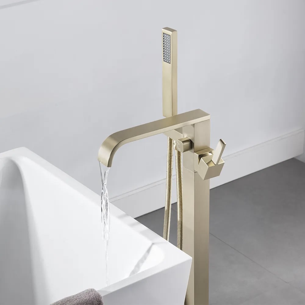 Dree Floor Mounted Tub Filler Single Handle Freestanding Bathtub Faucet Handheld Shower window image