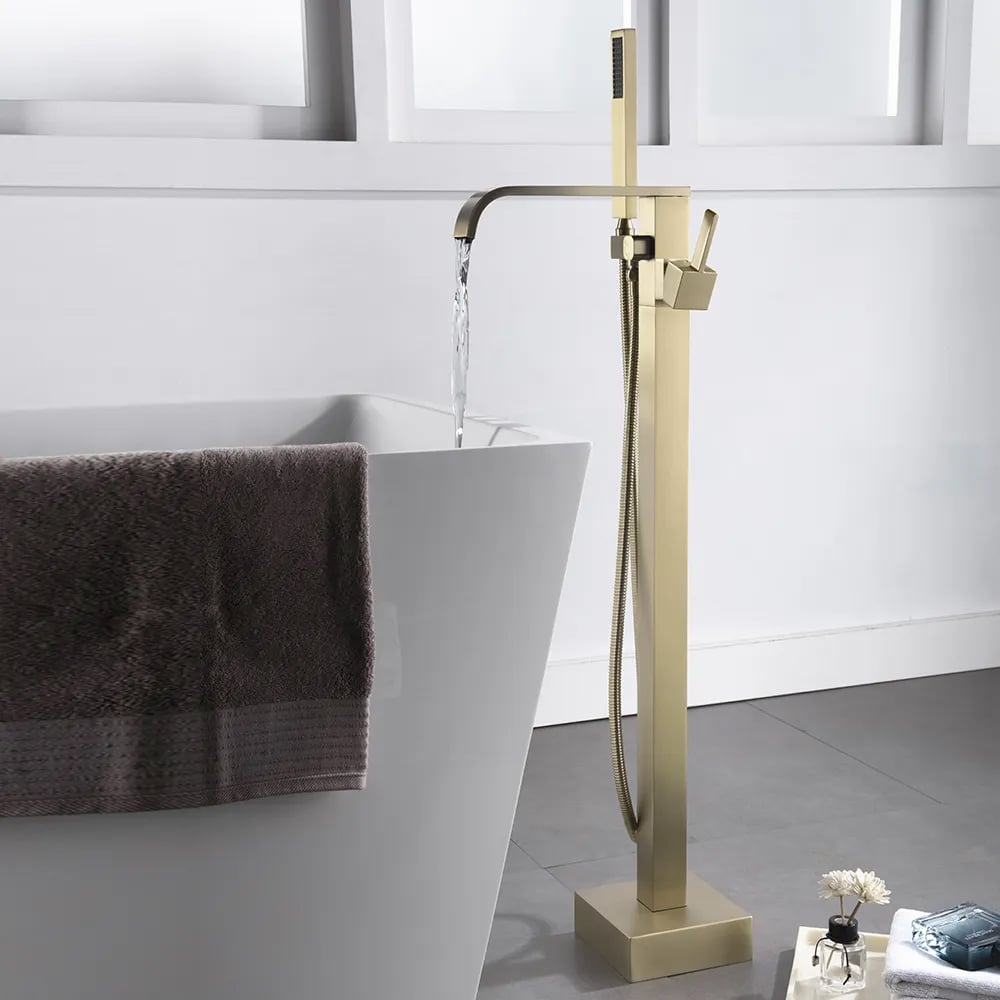 Dree Floor Mounted Tub Filler Single Handle Freestanding Bathtub Faucet Handheld Shower window image