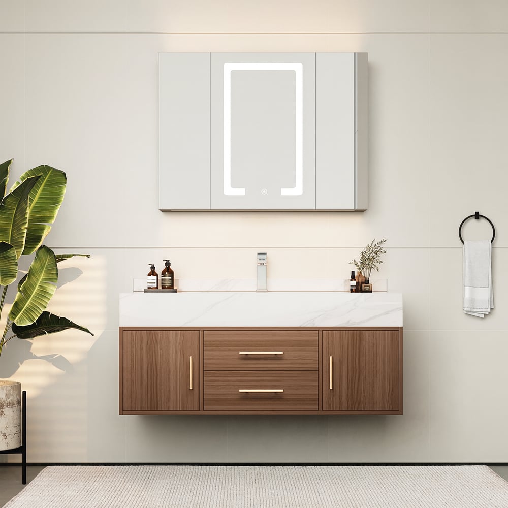 Floating Bathroom Vanity Set with LED Medicine Cabinet – Sintered Stone Countertop window image