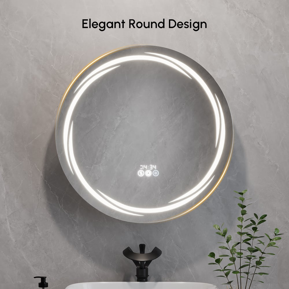 23.6" Round LED Medicine Cabinet with Storage, Anti-Fog, Dimmable — Black window image