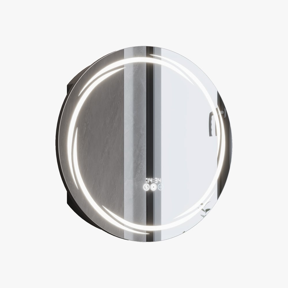 23.6" Round LED Medicine Cabinet with Storage, Anti-Fog, Dimmable — Black window image