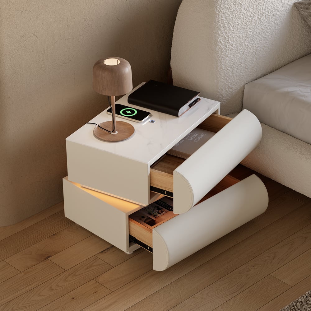 Humply Leather 2-Drawer Smart LED Nightstand window image