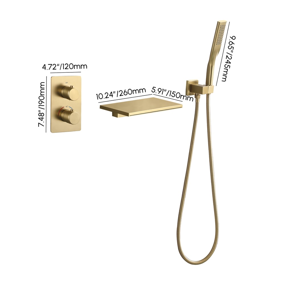 Wall Mounted Bathtub Mixer Tap Solid Brass with Thermostatic Mixer Shower weights dimensions image