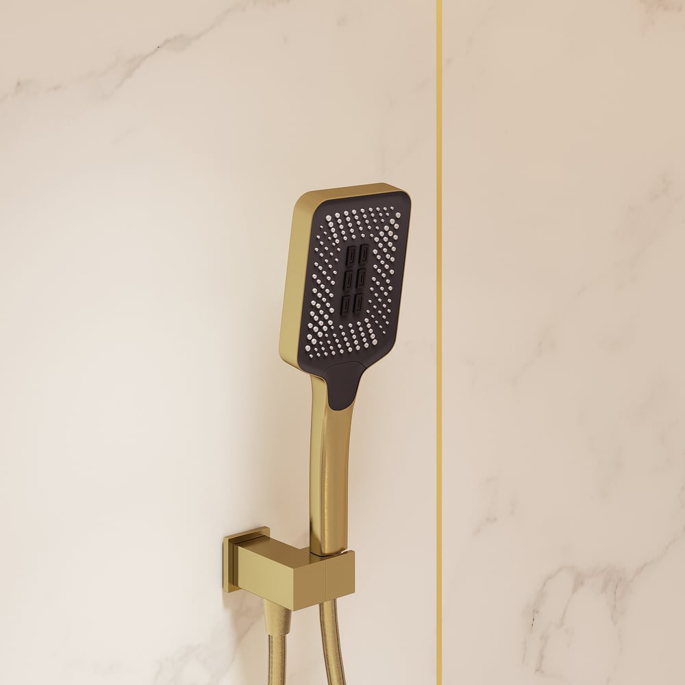 Dual Head Shower System – 12" Ceiling & 8" Wall Shower with Handheld, Solid Brass window image
