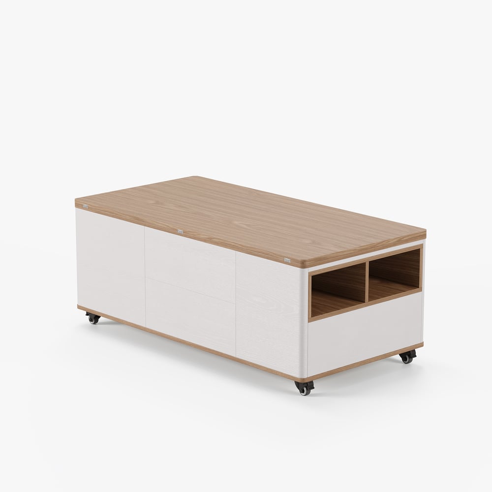 47" Lift-Top Foldable Natural & White Coffee Table with Drawers & Cabinet window image