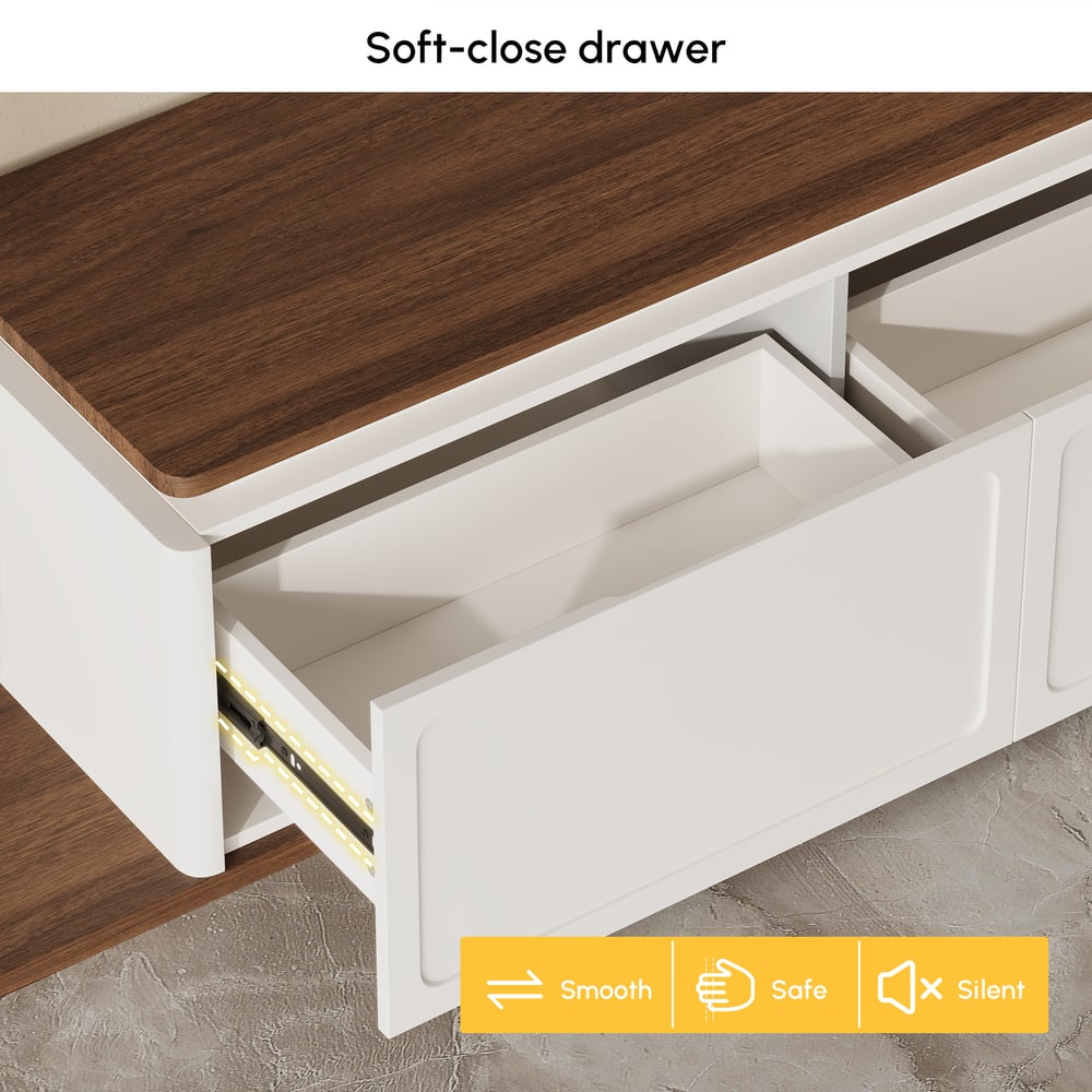 Extendable TV Stand with 3 Drawers and Light(71"-130") window image