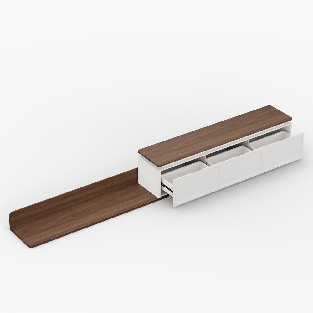 Extendable TV Stand with 3 Drawers and Light(71"-130") window image