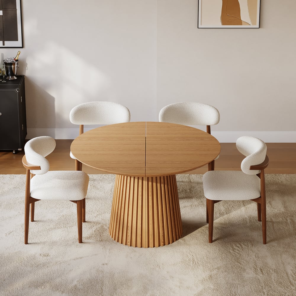 47"–79" Natural Oak Extendable Dining Table with Fluted Base window image