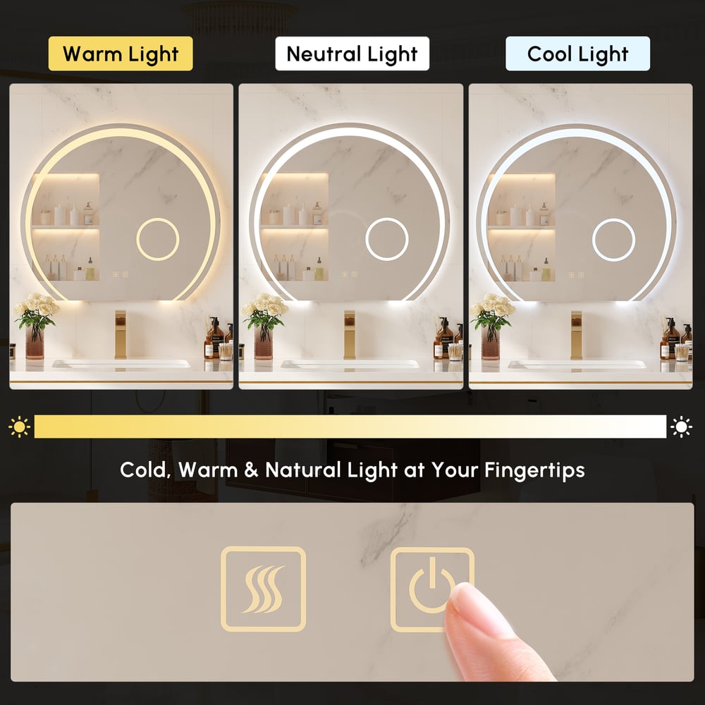28" Wide LED Bathroom Mirror Dimmable with 3X Magnifier & Anti-Fog window image