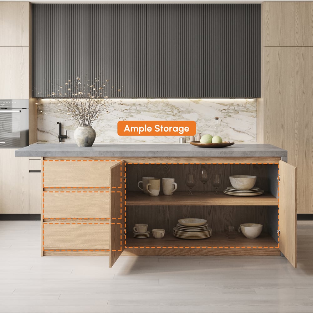 72"Japandi Style Wood Kitchen Island with Storage window image