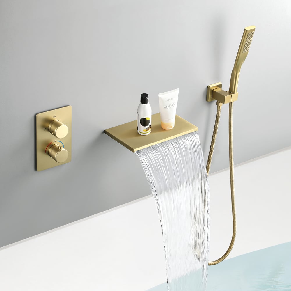 Wall Mounted Bathtub Mixer Tap Solid Brass with Thermostatic Mixer Shower window image