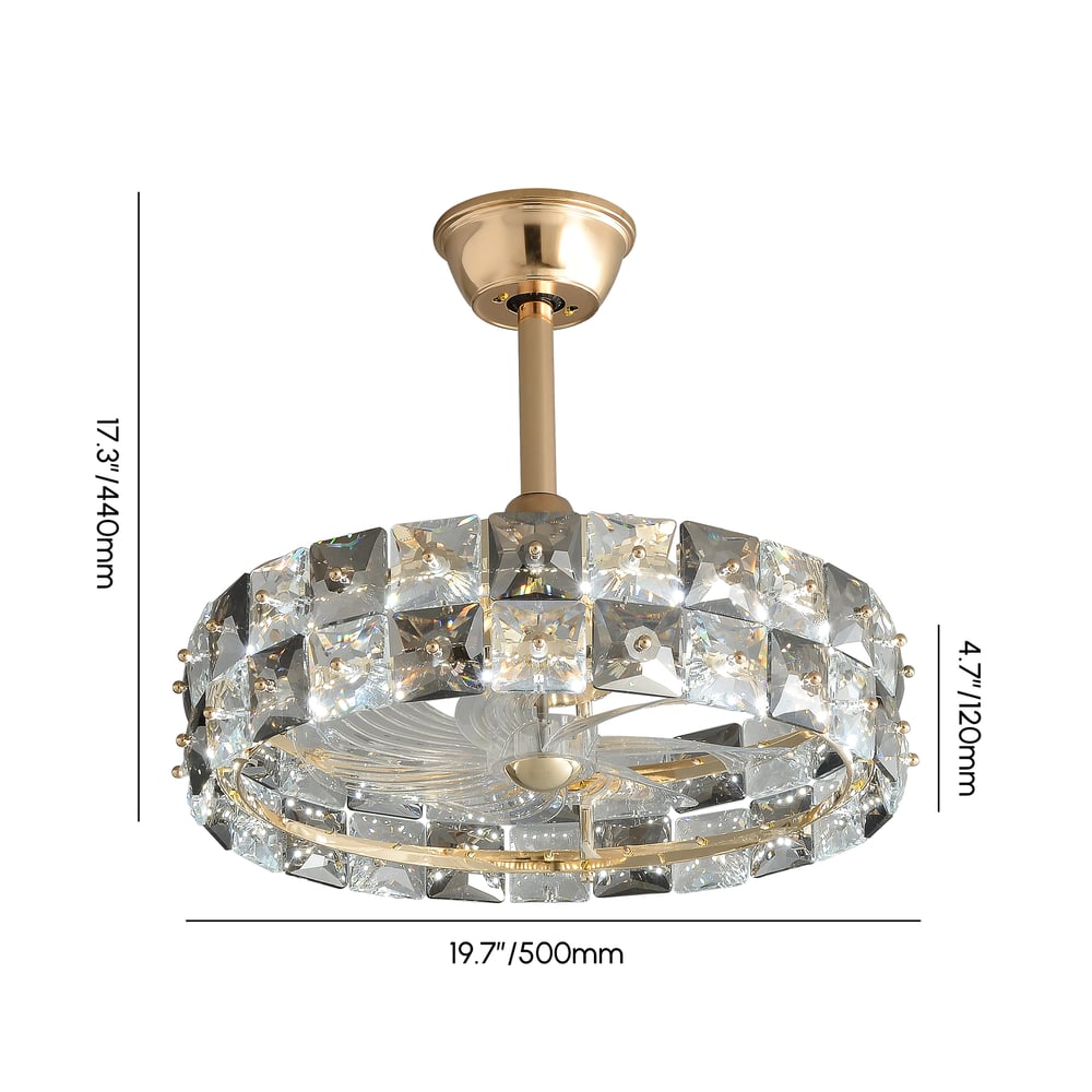 Golden Fan Lamp Made of High-Quality Crystal with Adjustable Brightness & Color weights dimensions image