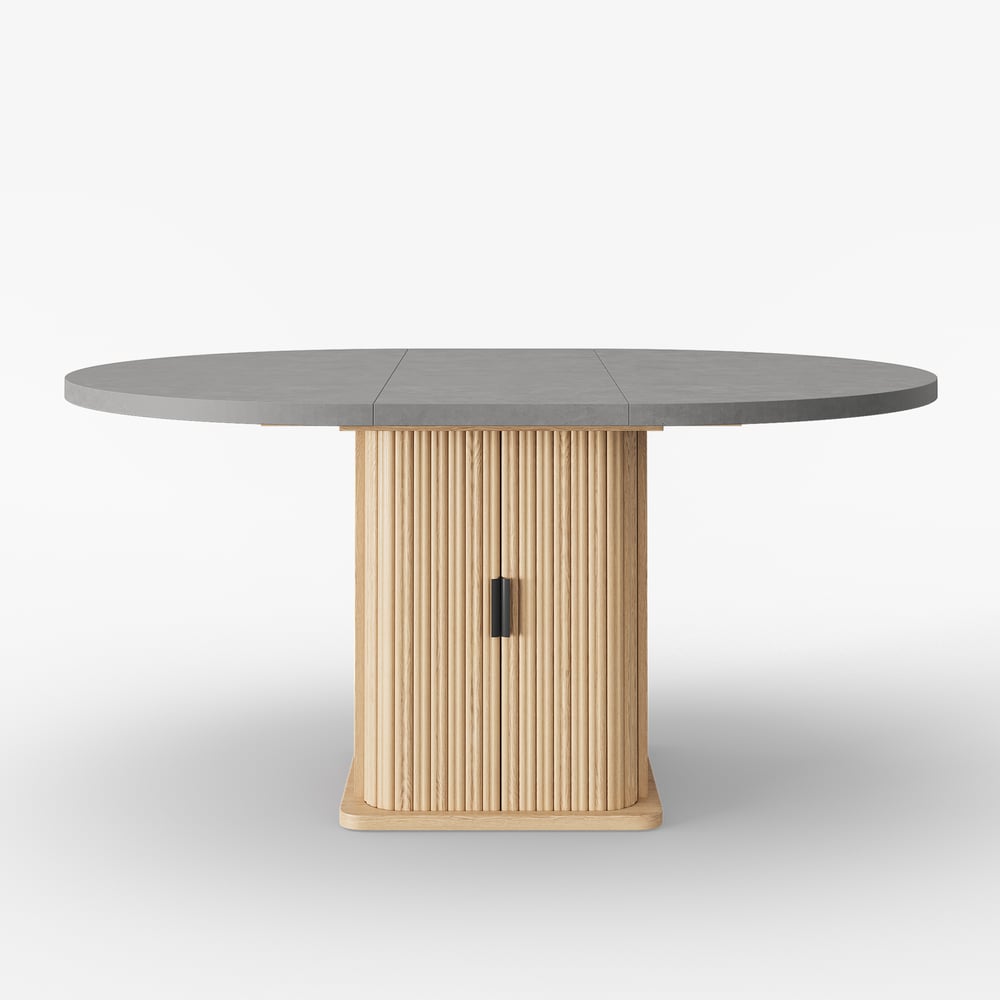 47"-63" Gray Extendable Dining Table with Fluted Base and Storage window image