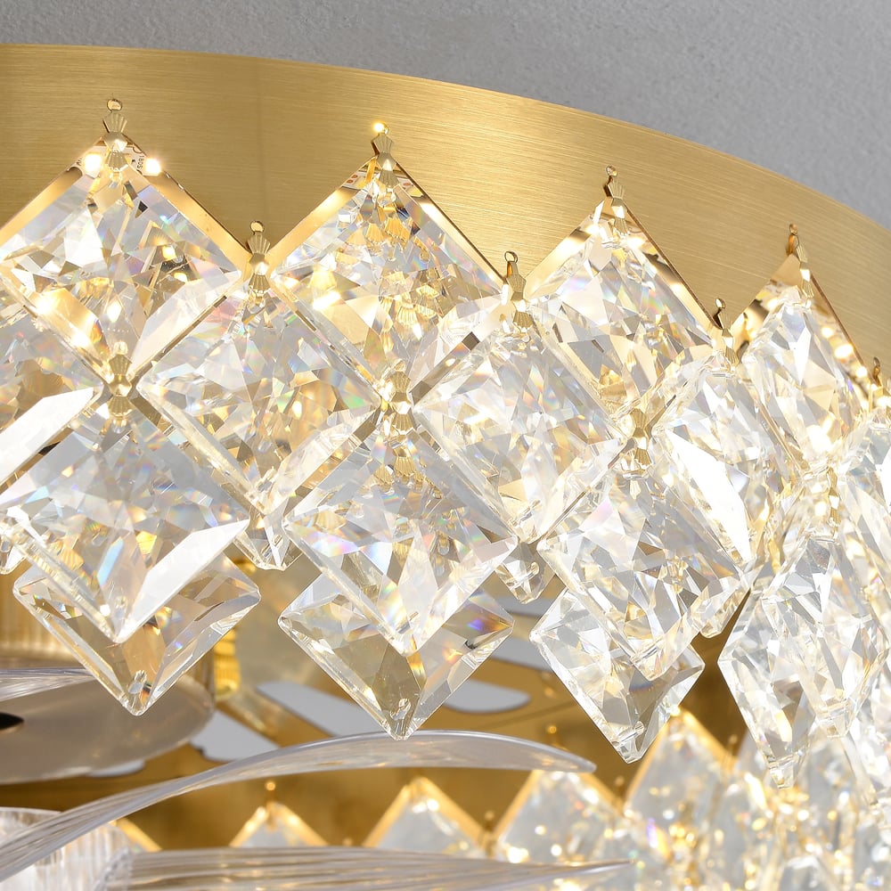 Golden Crystal Fan Lamp with Adjustable Brightness & Color and Diamond Decor window image