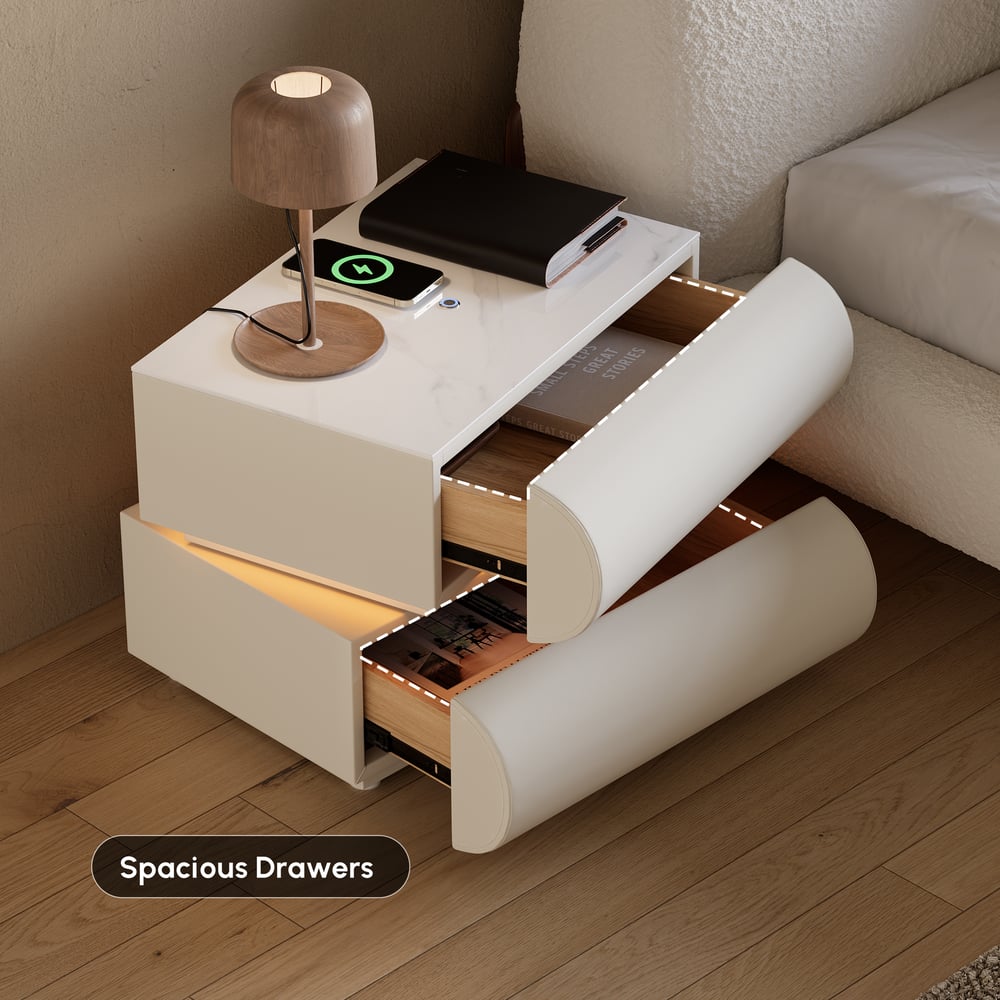 Humply Leather 2-Drawer Smart LED Nightstand window image