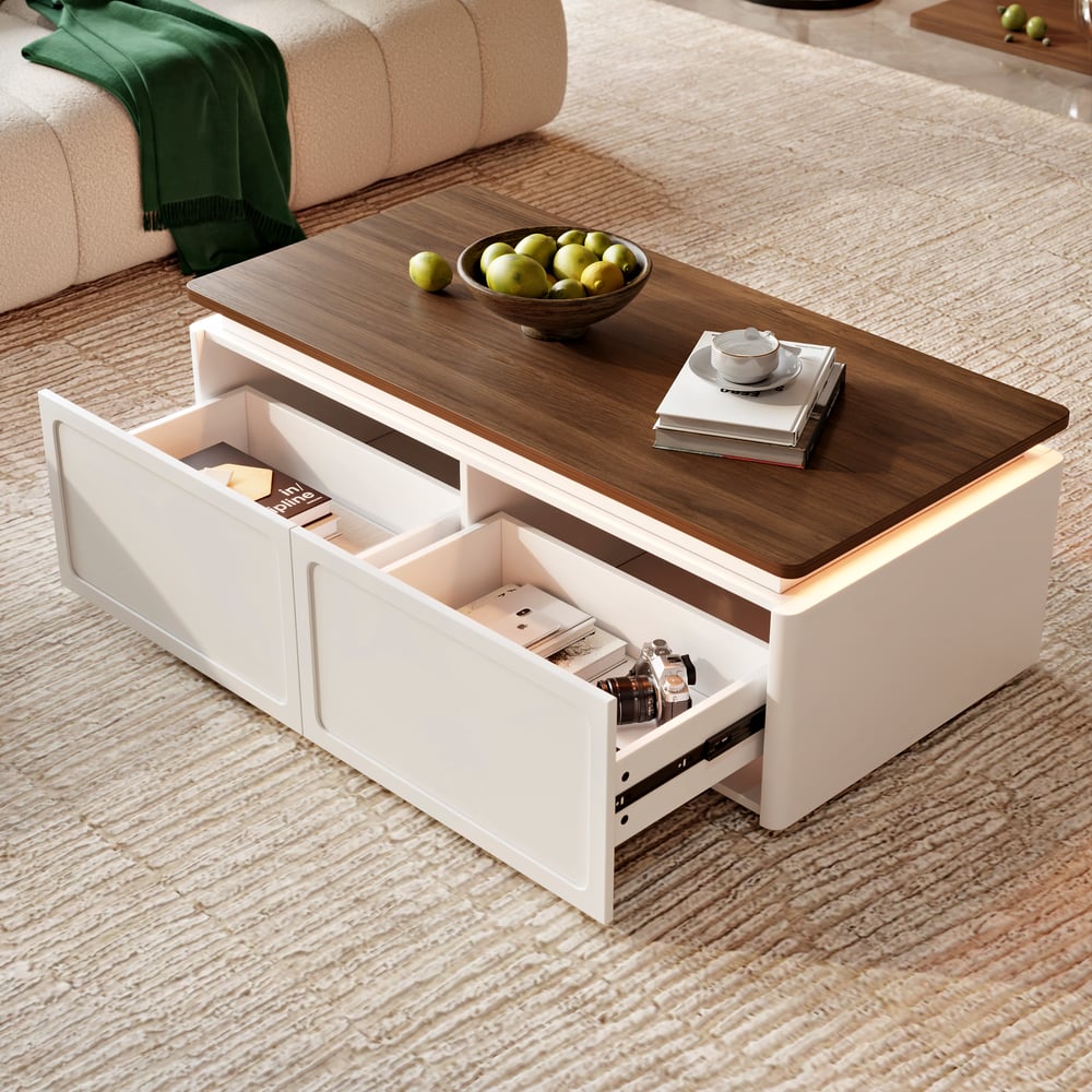 47"  Walnut & White LED Coffee Table window image