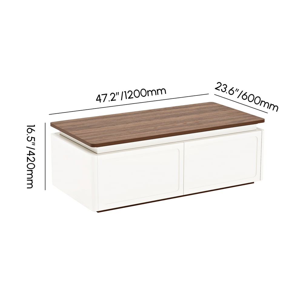47"  Walnut & White LED Coffee Table weights dimensions image