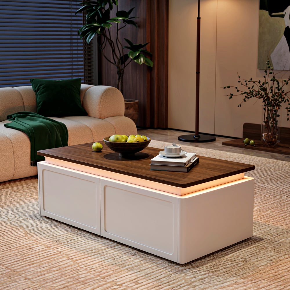 47"  Walnut & White LED Coffee Table window image