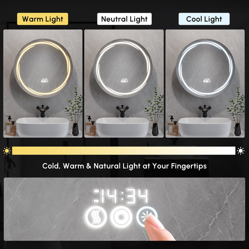 23.6" Round LED Medicine Cabinet with Storage, Anti-Fog, Dimmable — Black window image
