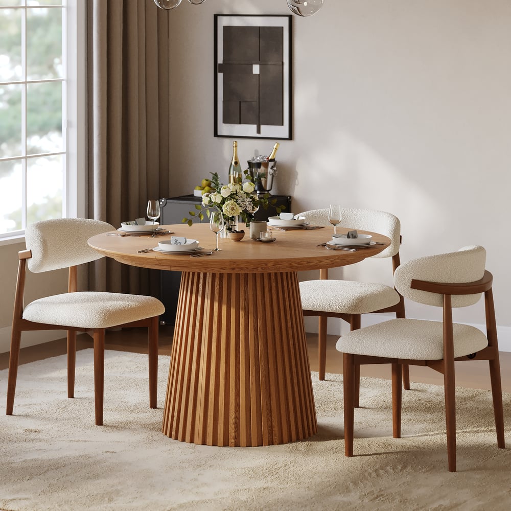 47"–79" Natural Oak Extendable Dining Table with Fluted Base window image