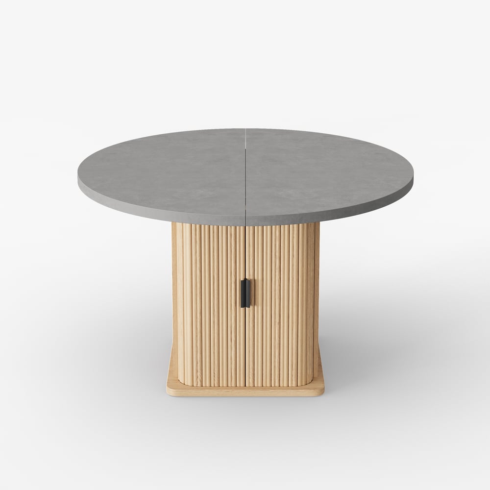 47"-63" Gray Extendable Dining Table with Fluted Base and Storage window image