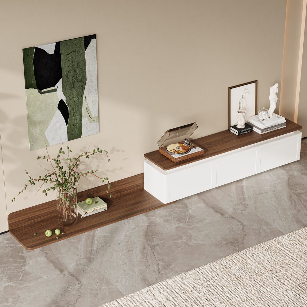 Extendable TV Stand with 3 Drawers and Light(71"-130") window image