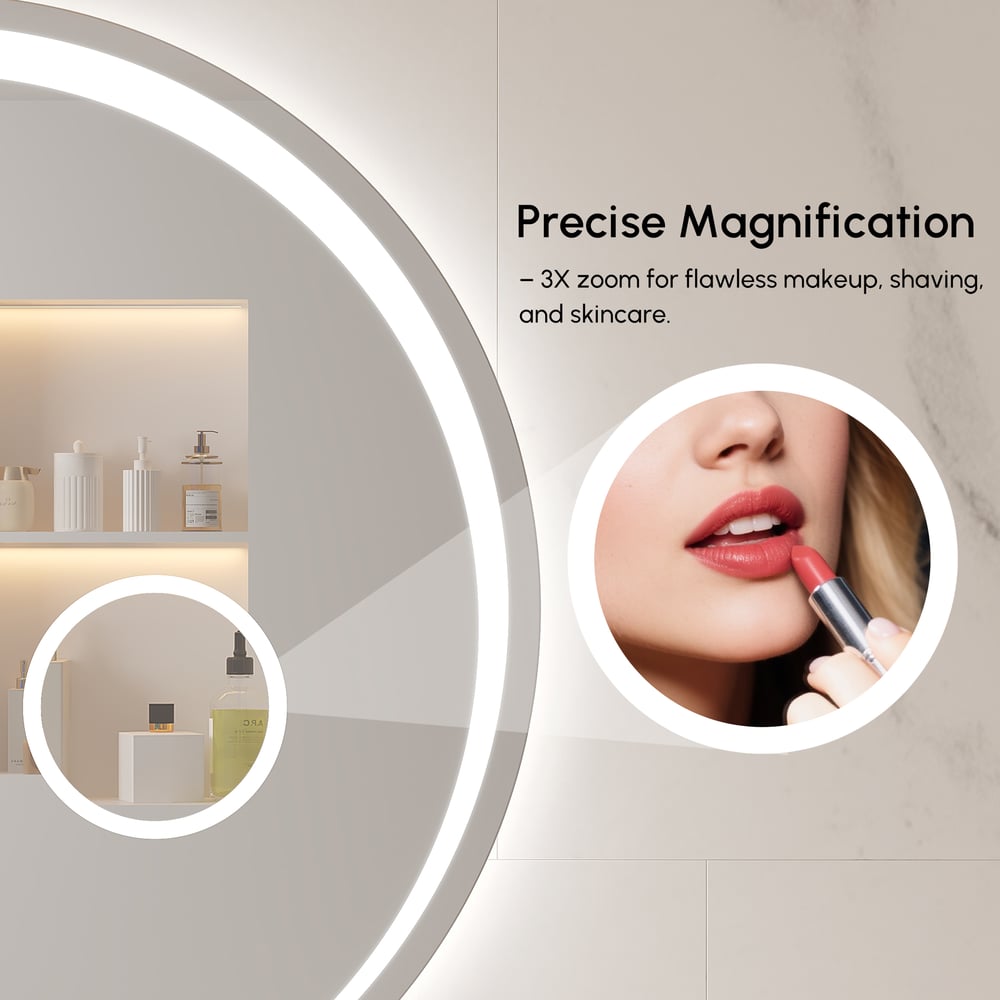 28" Wide LED Bathroom Mirror Dimmable with 3X Magnifier & Anti-Fog window image