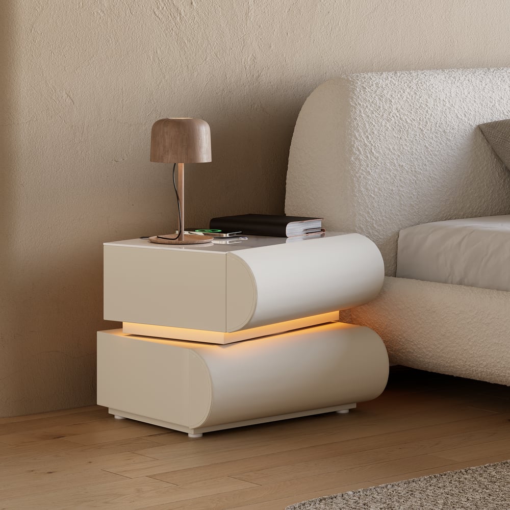 Humply Leather 2-Drawer Smart LED Nightstand window image